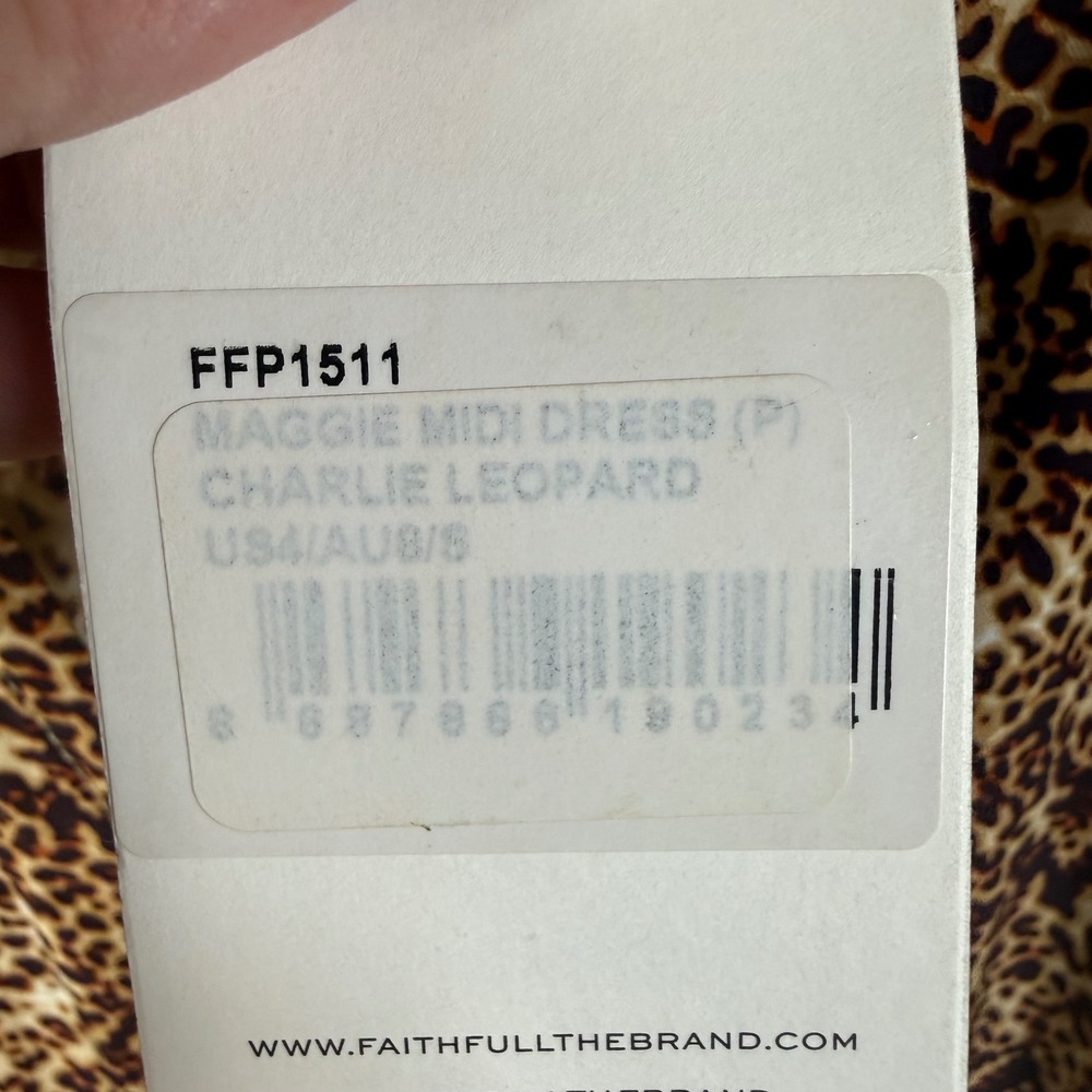 Faithfull the Brand Maggie Midi Dress Womens 4 Brown Charlie Leopard Safari Chic - Picture 4 of 12